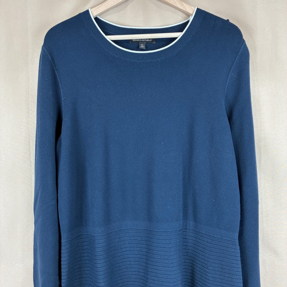 Banana Republic Womens Dress XL Knit Navy Blue Long Sleeve Fit Flare Midi Ribbed - Picture 4 of 16